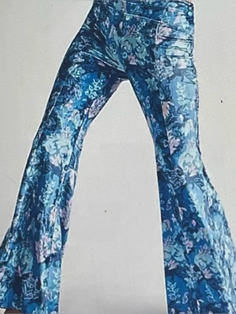 Free People Blue Velvet Floral Bell Bottoms